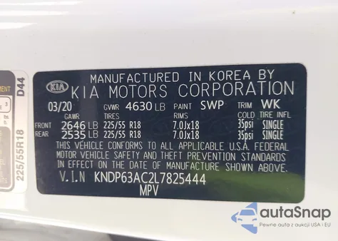 2020 Kia Sportage S z USA, uszkodzony, nr VIN KNDP63AC2L7825444